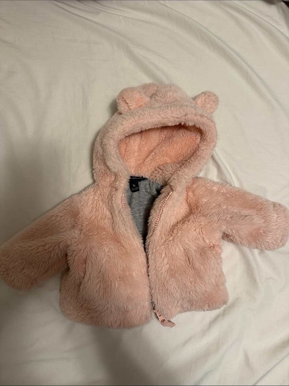 Eddie Bauer Pink Fuzzy Hooded Baby Jacket with Bear Ears